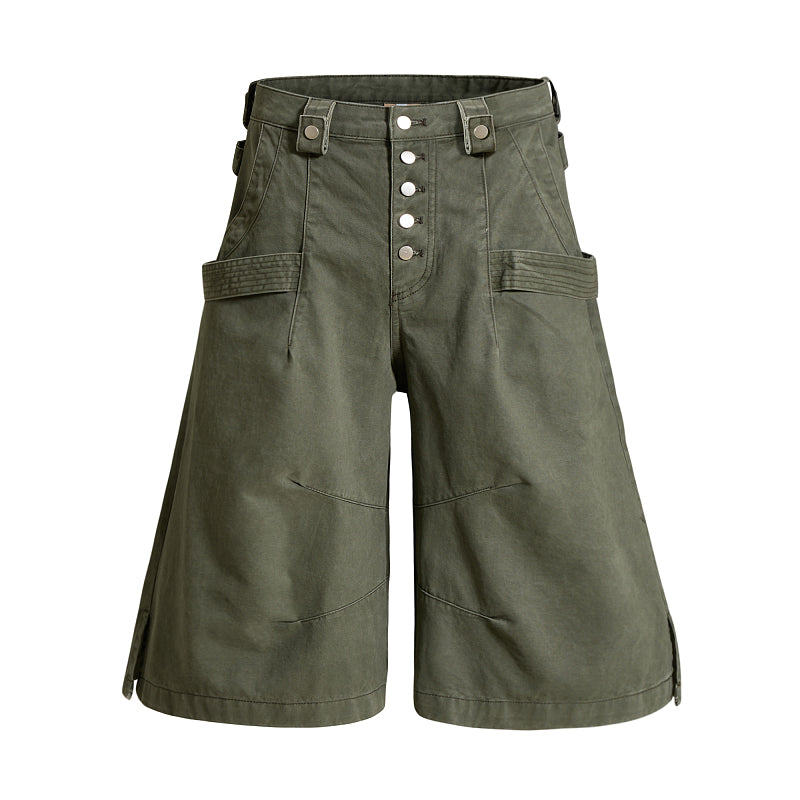 Yiaknis Wide-Leg Cropped Cargo Trousers, Button Fly, Green and Khaki – photo 5