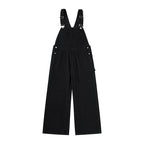Yiaknis Wide-Leg Denim Overalls, Bib and Cargo Pockets, Dark Blue and Black – photo 5