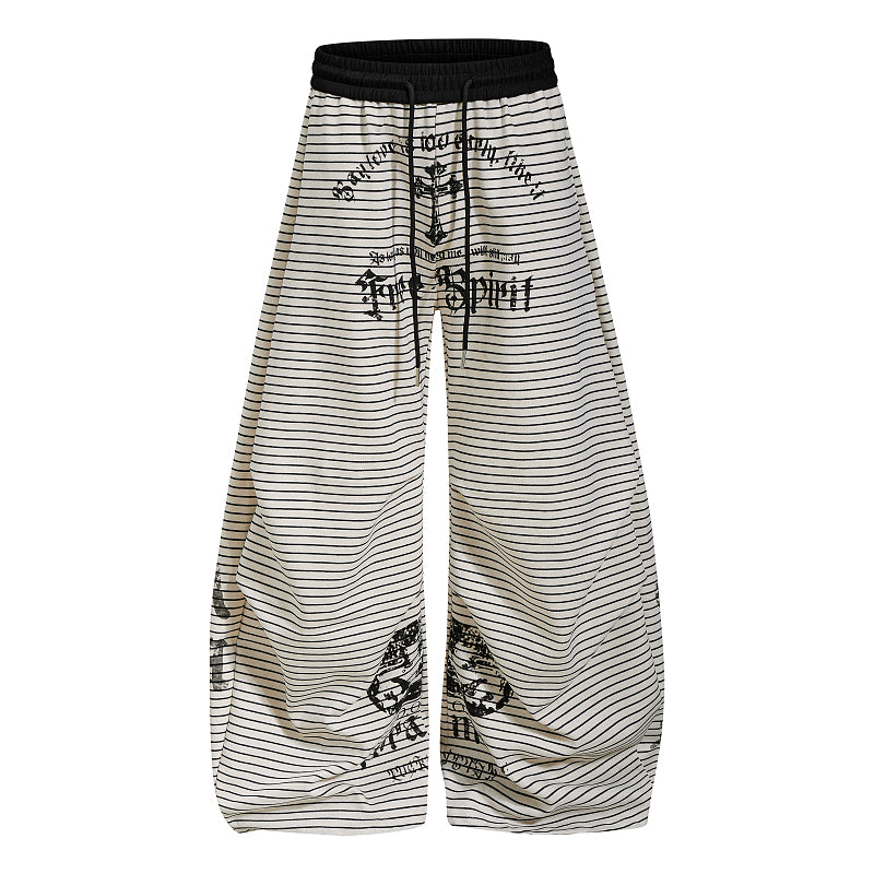 Yiaknis Striped Wide-Leg Trousers, Letter Print, Black and White Stripes – photo 5