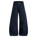 Yiaknis Wide-Leg Trousers with Diagonal Leg Seams, Navy and Dark Grey – photo 5