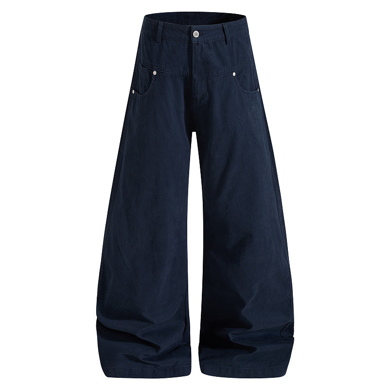 Yiaknis Wide-Leg Trousers with Diagonal Leg Seams, Navy and Dark Grey – photo 5