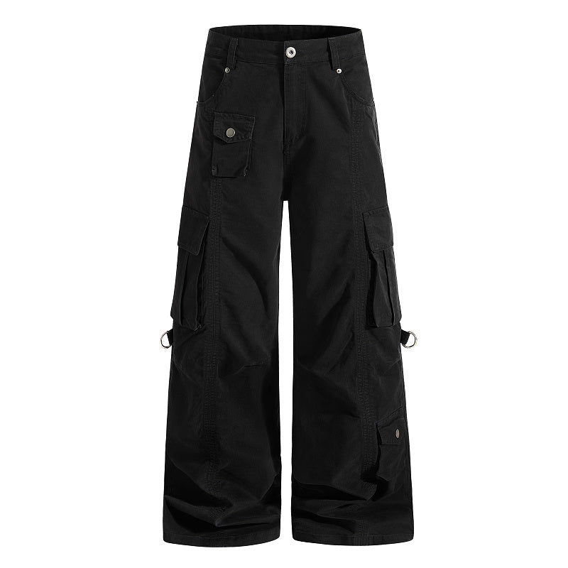 Yiaknis Wide-Leg Cargo Trousers, D-Ring Pockets, Black and Dark Green – photo 5