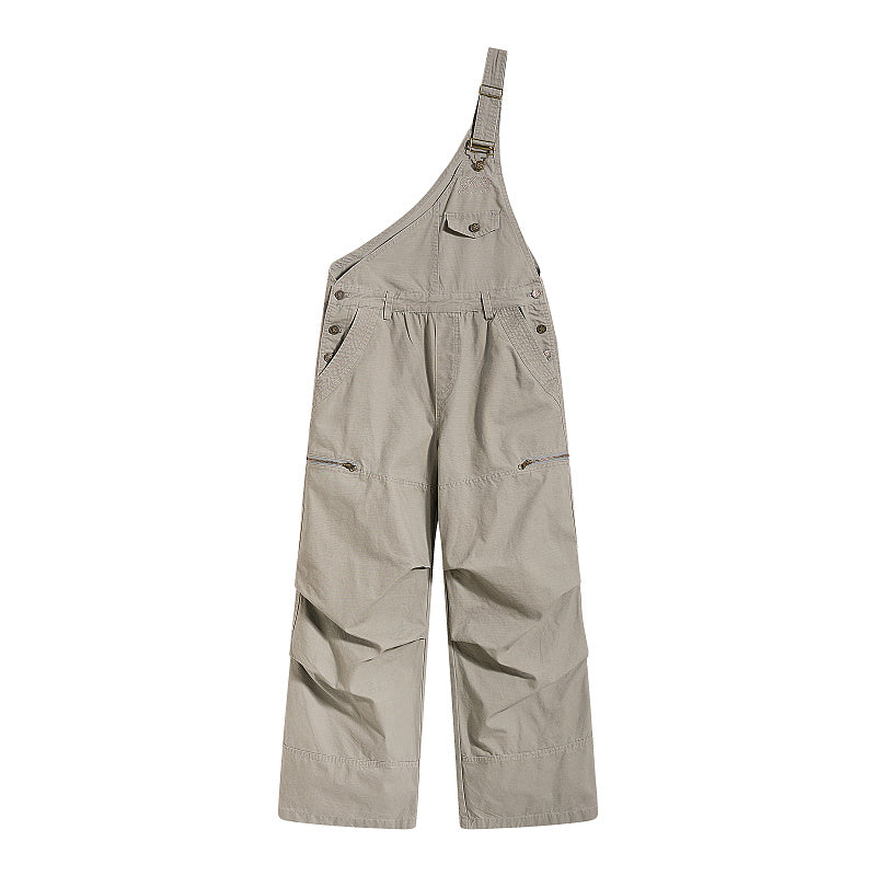 Yiaknis Wide-Leg Overalls with Zip Pockets - Grey Green, Light Beige