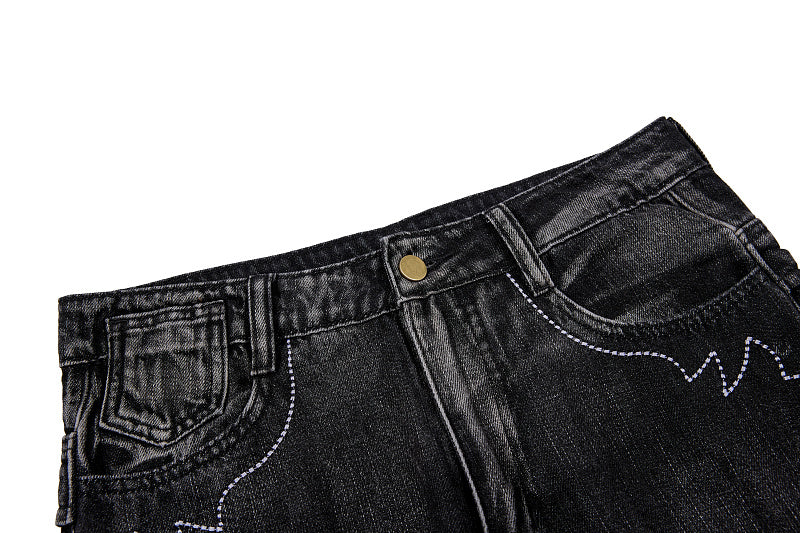 Yiaknis Black Flared Jeans with Gold Leg Embroidery