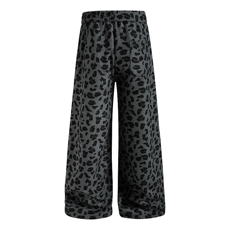 Yiaknis Leopard Print Sweatpants, Embroidered Patch, Grey and Blue