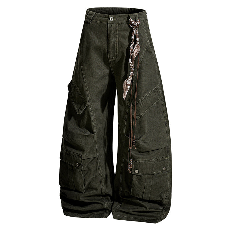 Yiaknis Wide-Leg Cargo Trousers, Snap Pockets, Dark Green and Black – photo 6