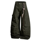 Yiaknis Wide-Leg Cargo Trousers, Snap Pockets, Dark Green and Black – photo 6