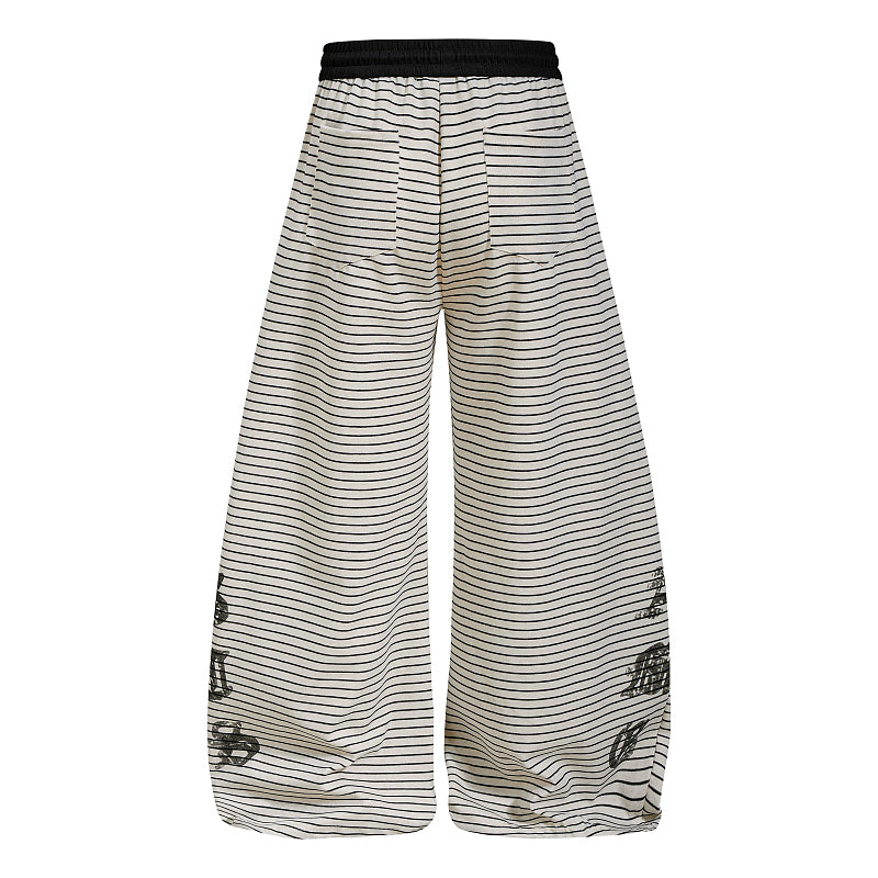 Yiaknis Striped Wide-Leg Trousers, Letter Print, Black and White Stripes – photo 6