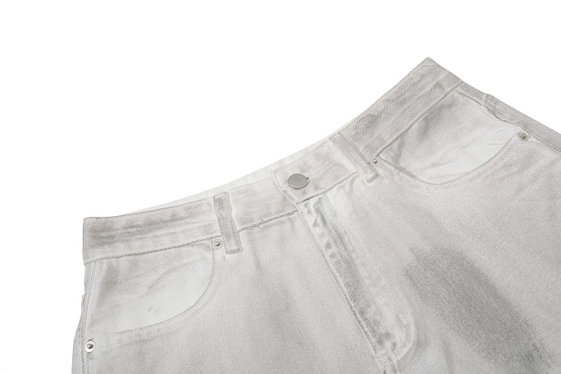 Yiaknis Wide-Leg Cropped Denim Trousers, Front Patch Pockets, White – photo 6