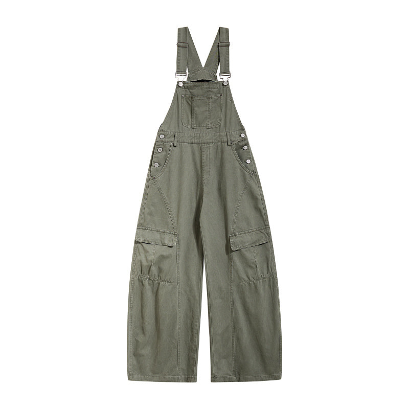 Yiaknis Curved-Leg Overalls with Button Sides - Beige, Army Green