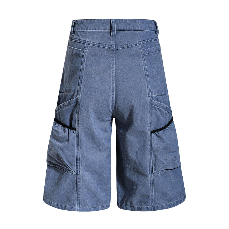 Yiaknis Wide-Leg Cropped Cargo Trousers, Mesh Panel, Blue and Grey – photo 6