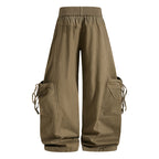 Yiaknis Baggy Wide-Leg Trousers, Drawstring Waist, Khaki and Dark Grey – photo 6