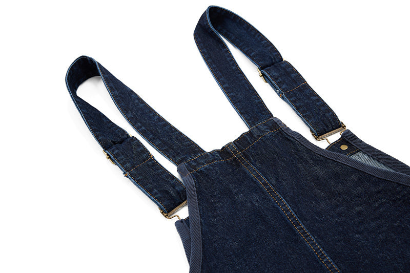 Yiaknis Dark Blue Denim Overalls with Zip and Cargo Pockets