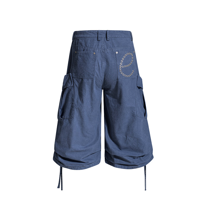 Yiaknis Cropped Cargo Trousers, Drawstring Hems, Blue and Black – photo 6