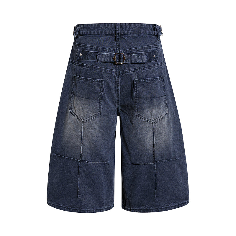 Yiaknis Wide-Leg Cropped Denim Trousers, Button Fly, Blue and Khaki – photo 6