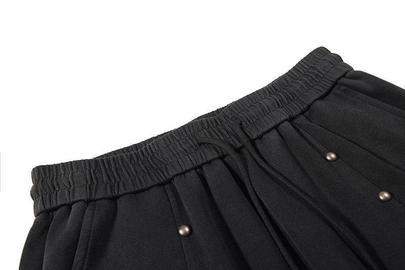 Yiaknis Wide-Leg Sweatpants with Punk Letter Print and Studs, Black