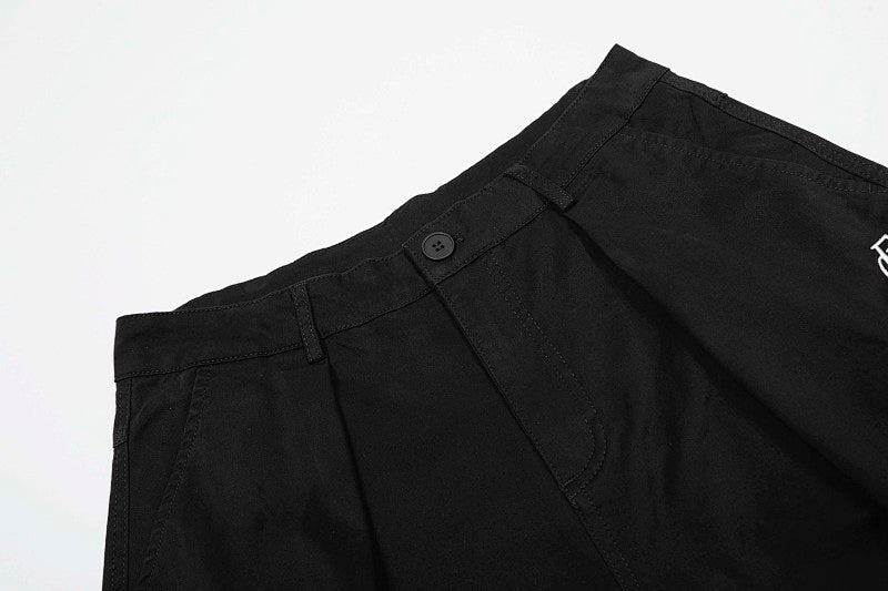 Yiaknis Black Wide-Leg Cargo Capri Pants with Side Pockets