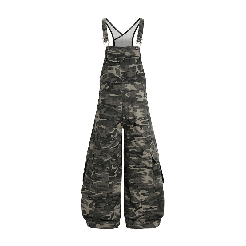 Yiaknis Camouflage Wide-Leg Overalls with Cargo Pockets