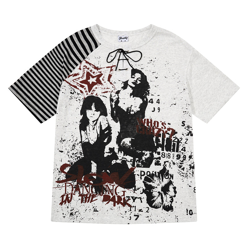 Yiaknis Graphic Raglan T-Shirt, Lace-Up Neck, Grey and White – photo 6