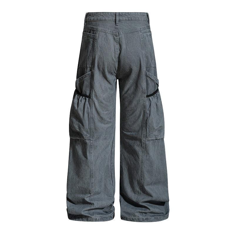 Yiaknis Wide-Leg Cargo Trousers with Mesh Pocket, Dark Grey and Blue – photo 6