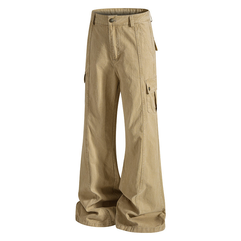 Yiaknis Khaki and Dark Grey Wide-Leg Cargo Trousers with Back Flap Pockets – photo 6