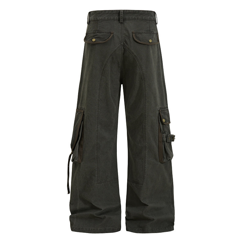 Yiaknis Wide-Leg Cargo Trousers, Pocket Straps, Dark Green and Khaki – photo 6