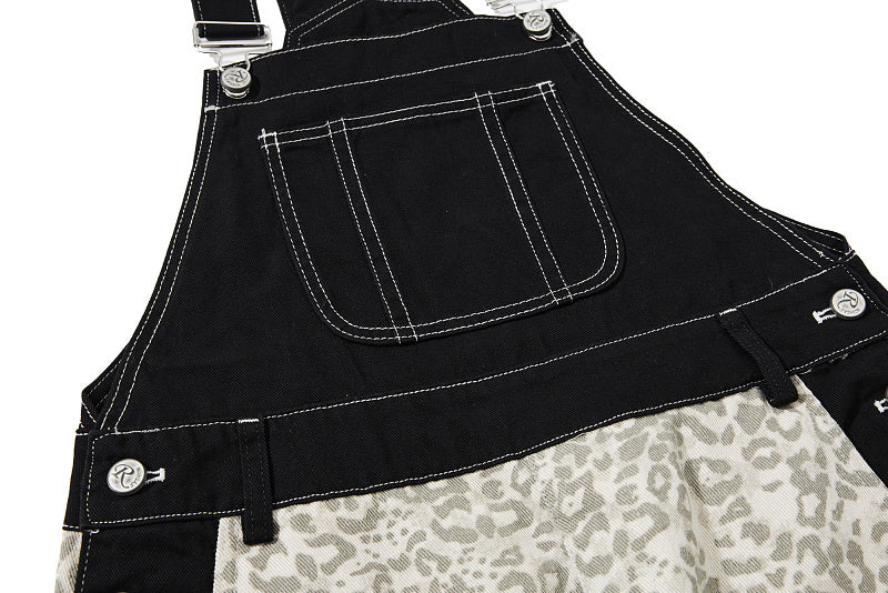 Yiaknis Leopard Print Overalls with Black Bib and Adjustable Straps