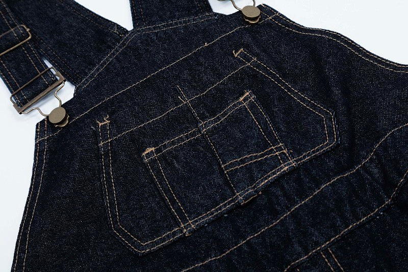 Yiaknis Dark Denim Cargo Overalls with Multiple Pockets - Wide Leg