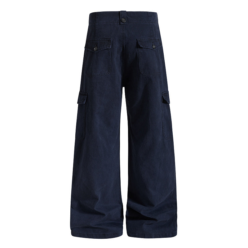 Yiaknis Wide-Leg Cargo Trousers with Button Front, Navy and Grey Green – photo 6