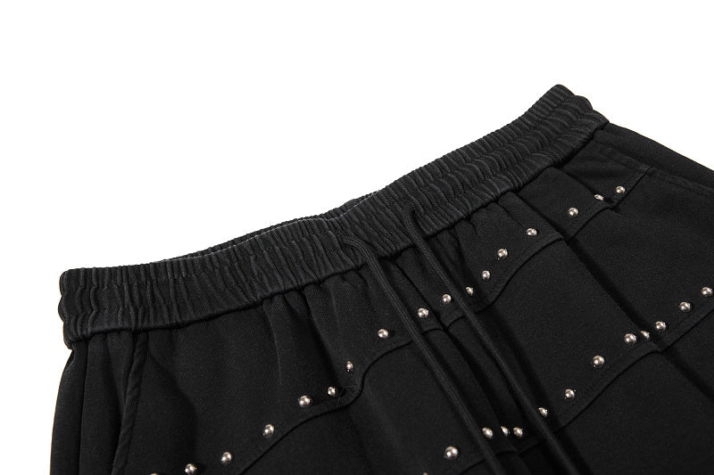 Yiaknis Wide-Leg Sweatpants with Diagonal Stud Rows, Black