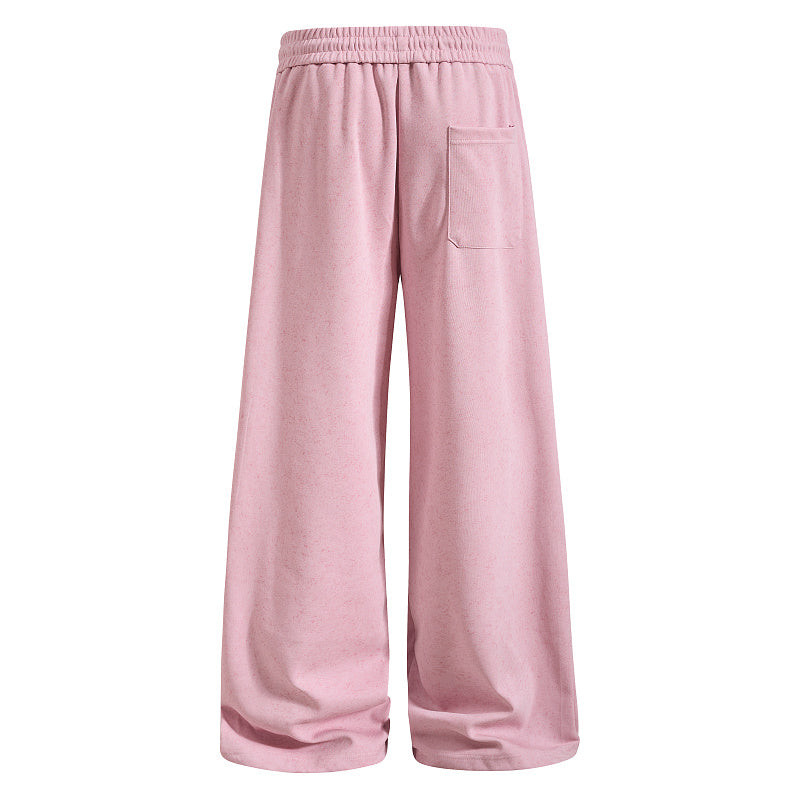 Yiaknis Wide-Leg Sweatpants with Button and Line Print, Pink and Blue