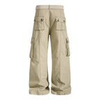 Yiaknis Khaki and Dark Grey Wide-Leg Cargo Trousers with Elastic Back Waist – photo 6