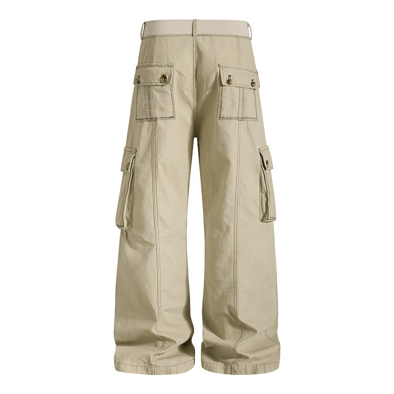 Yiaknis Khaki and Dark Grey Wide-Leg Cargo Trousers with Elastic Back Waist – photo 6