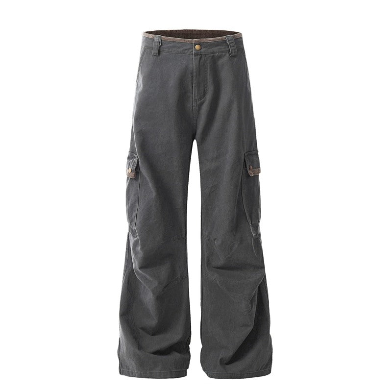 Yiaknis Wide-Leg Cargo Trousers with Flap Pockets, Khaki and Dark Grey – photo 6