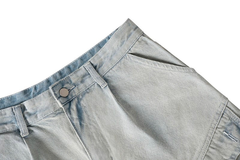 Yiaknis Light Blue Wide-Leg Denim Cargo Capri Pants – photo 6