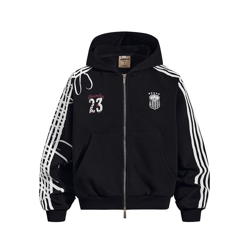 Yiaknis Zip-Up Hoodie and Sweatpants Set, 23 Print, Light Grey and Black