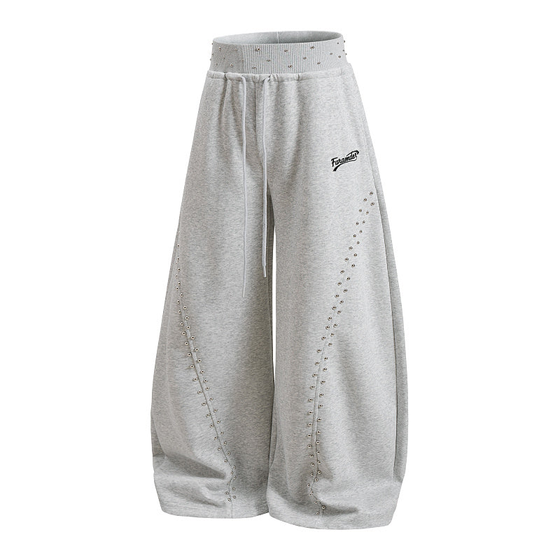 Yiaknis Wide-Leg Sweatpants, Studded Side Lines, Light Grey and Black
