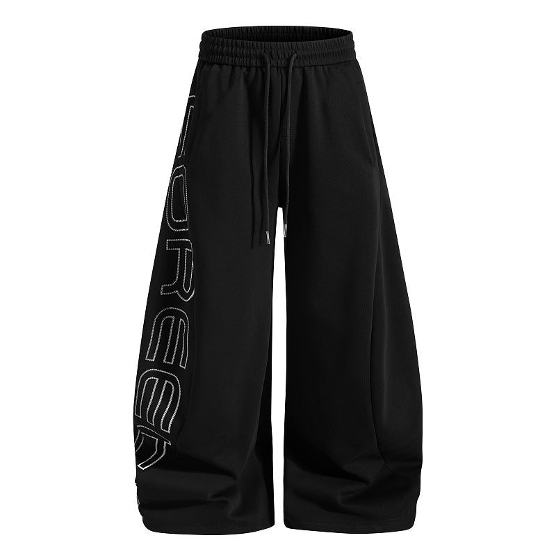Yiaknis Wide-Leg Sweatpants, Letter Print, Burgundy and Black