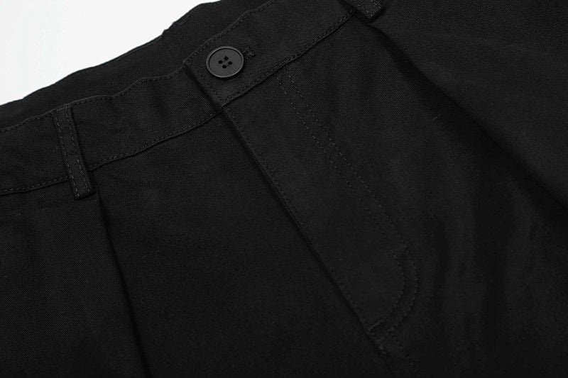 Yiaknis Black Wide-Leg Cargo Capri Pants with Side Pockets