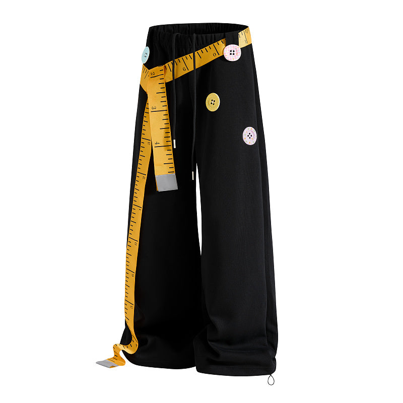 Yiaknis Wide-Leg Sweatpants, Colourful Buttons, Black and Light Grey