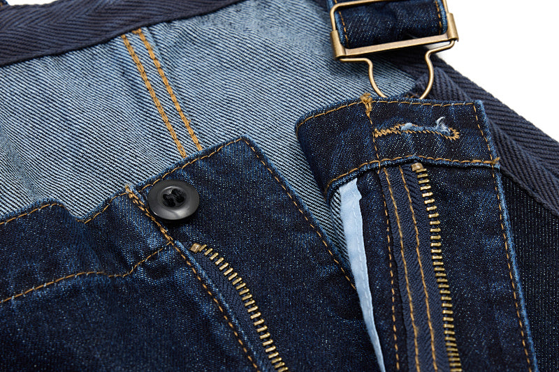 Yiaknis Dark Blue Denim Overalls with Zip and Cargo Pockets