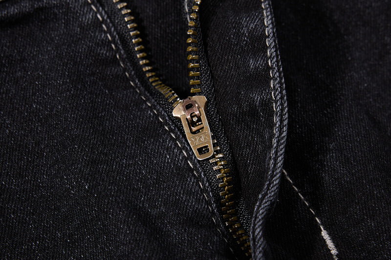 Yiaknis Black Washed Curved-Leg Jeans with Lace-Up Sides, Black