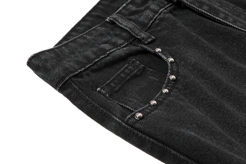Yiaknis Black Flared Jeans with Studs and Lace-Up Panels