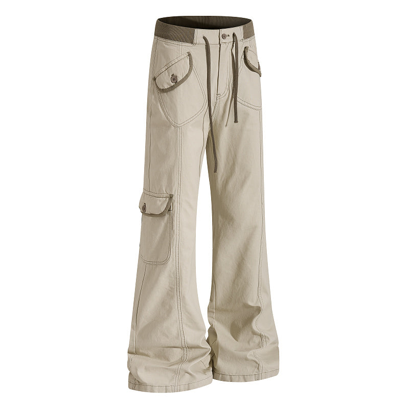 Yiaknis Flared Trousers, Drawstring Waist, Beige and Navy – photo 7