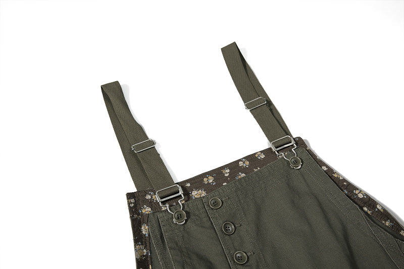 Yiaknis Wide-Leg Overalls, Floral Bib Trim, Army Green and Black