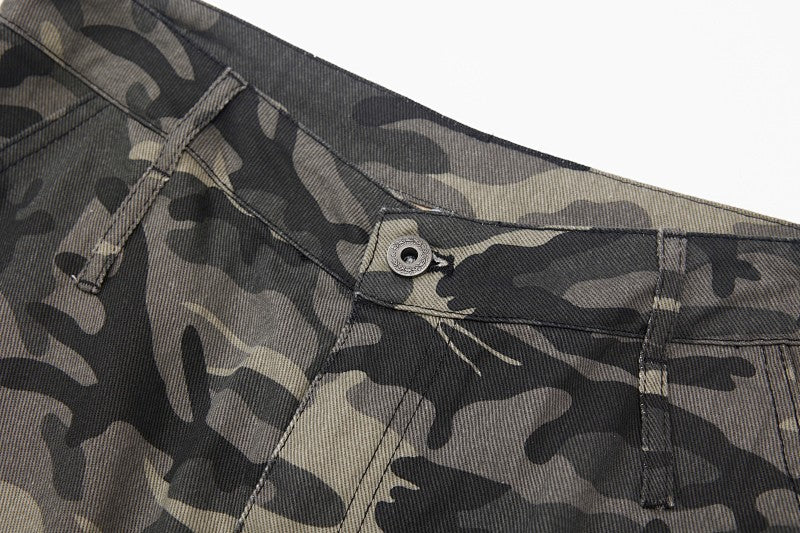 Yiaknis Curved-Leg Cropped Camo Trousers, Side Pockets, Grey Camo – photo 7