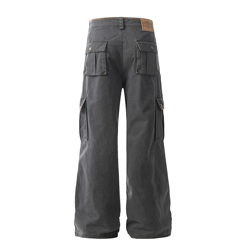 Yiaknis Wide-Leg Cargo Trousers with Flap Pockets, Khaki and Dark Grey – photo 7
