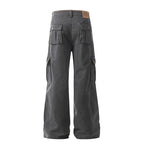 Yiaknis Wide-Leg Cargo Trousers with Flap Pockets, Khaki and Dark Grey – photo 7