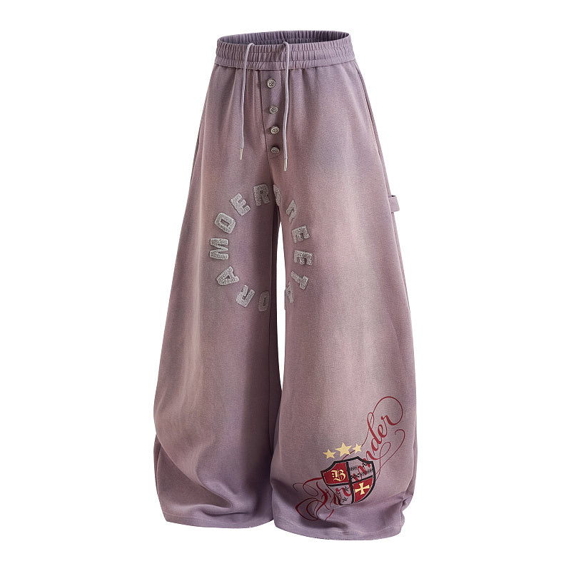 Yiaknis Wide-Leg Sweatpants, Letter Print, Light Purple and Black