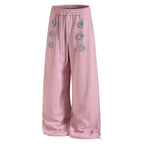 Yiaknis Wide-Leg Sweatpants with Button and Line Print, Pink and Blue – photo 7